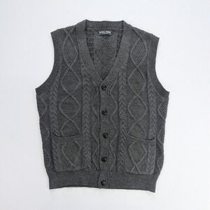 PJ Paul Jones Gray Cable Knit Button Front Sweater Vest Mens L
